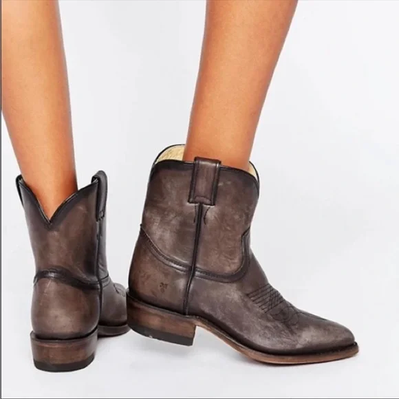 Frye Billy Short Pull On Cognac Brown Leather Southern Boho Cowboy Ankle Boot - Picture 5 of 14